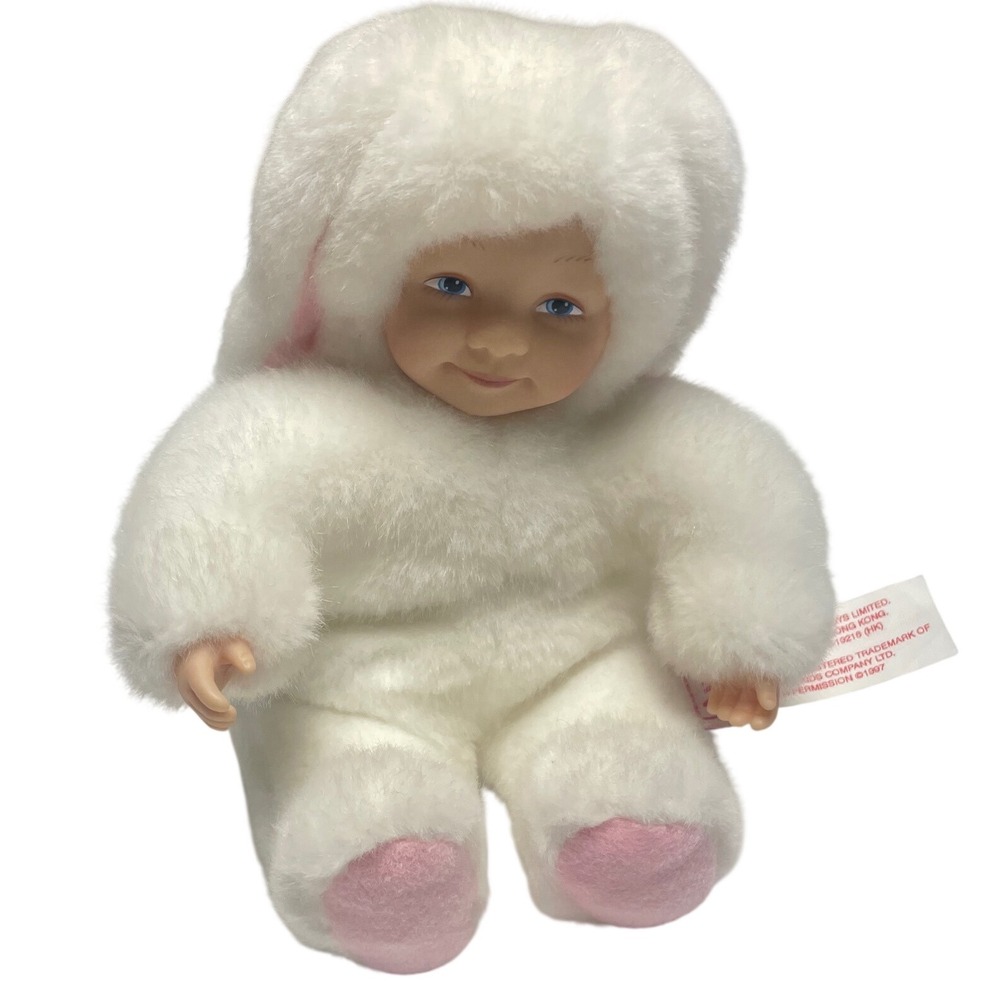 Vintage 1997 Anne Geddes Baby Bunny White Plush Rabbit Doll